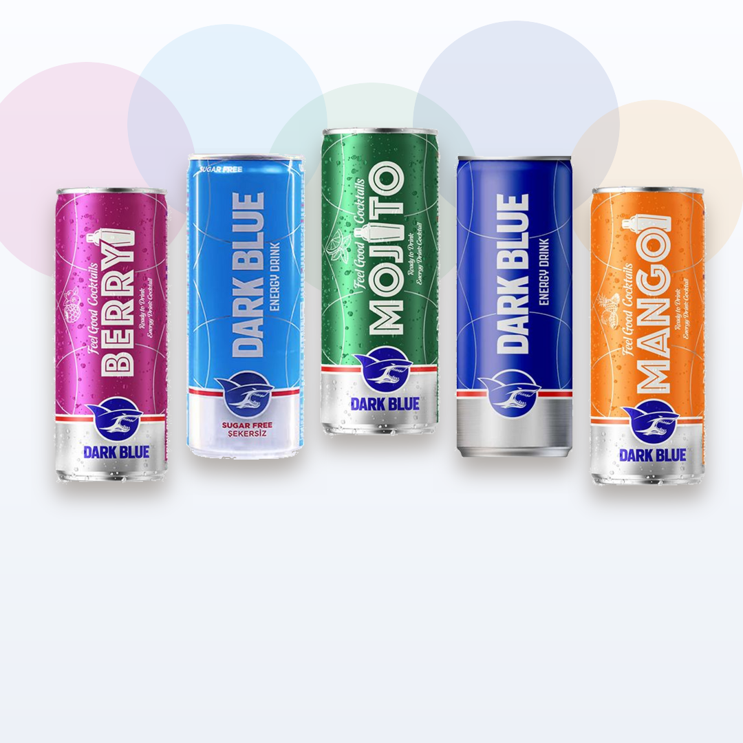 Dark Blue Berry, Sugar Free, Mojito, Original and Mango energy drink bundle