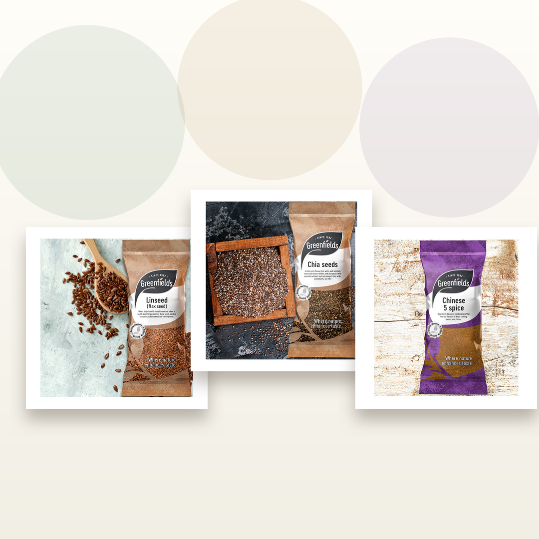 Greenfields Linseed, Chia Seeds and Chinese 5 Spice bundle