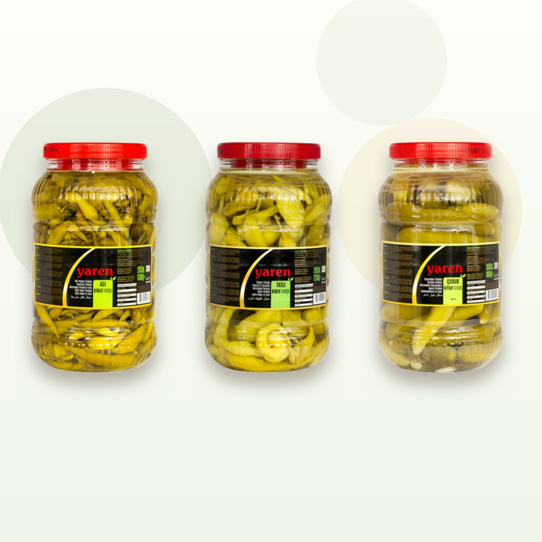 Yaren Hot Pepper, Pepper and Cubuk Cucumber Pickles 3KG bundle