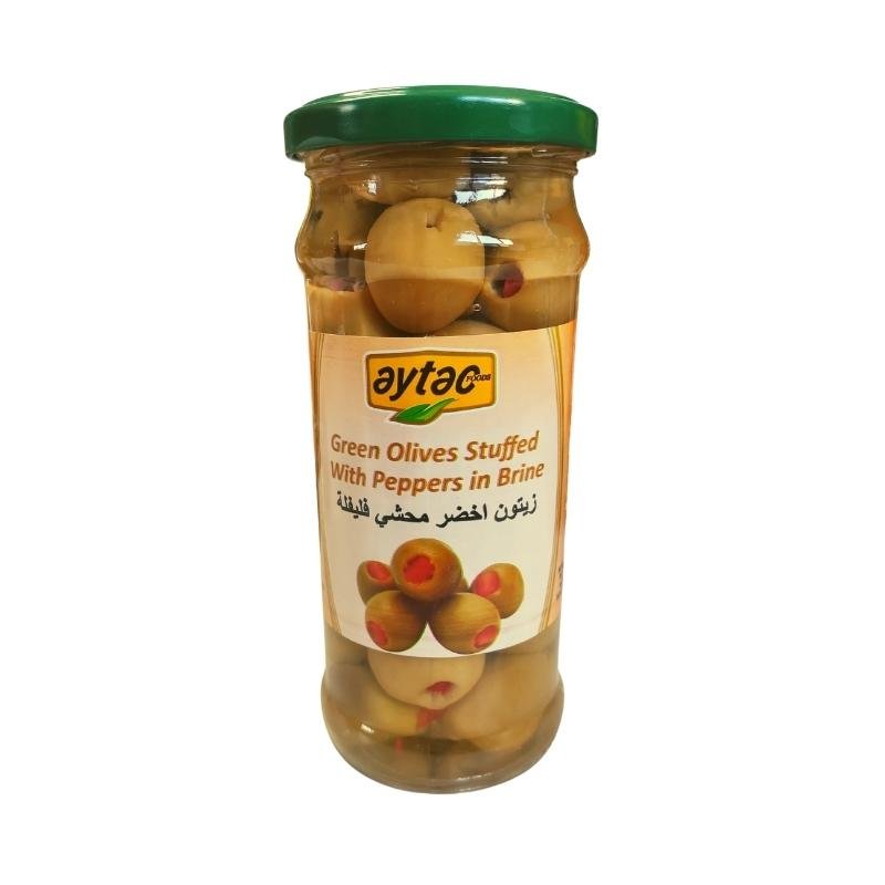 Aytac Green Olives Stuffed With Pepper (370ml) - Aytac Foods