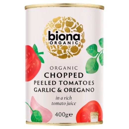 Biona Chopped Tomatoes With Garlic&Oregano - 400Gr - Aytac Foods