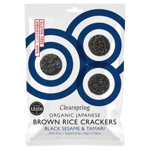 Clearspring Organic Brown Rice Crackers Black Sesame - 40Gr - Aytac Foods
