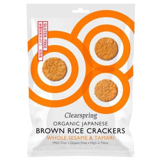 Clearspring Organic Brown Rice Crackers Whole Sesame & Tamari - 40Gr - Aytac Foods