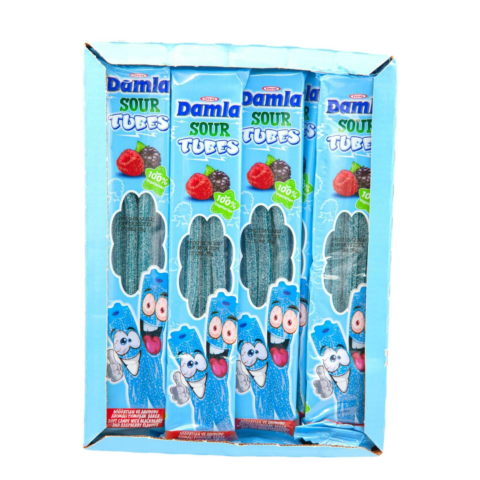 Damla Sour Licorice Tubes Raspberry & Blackberry (35Gx24pcs) - Aytac Foods