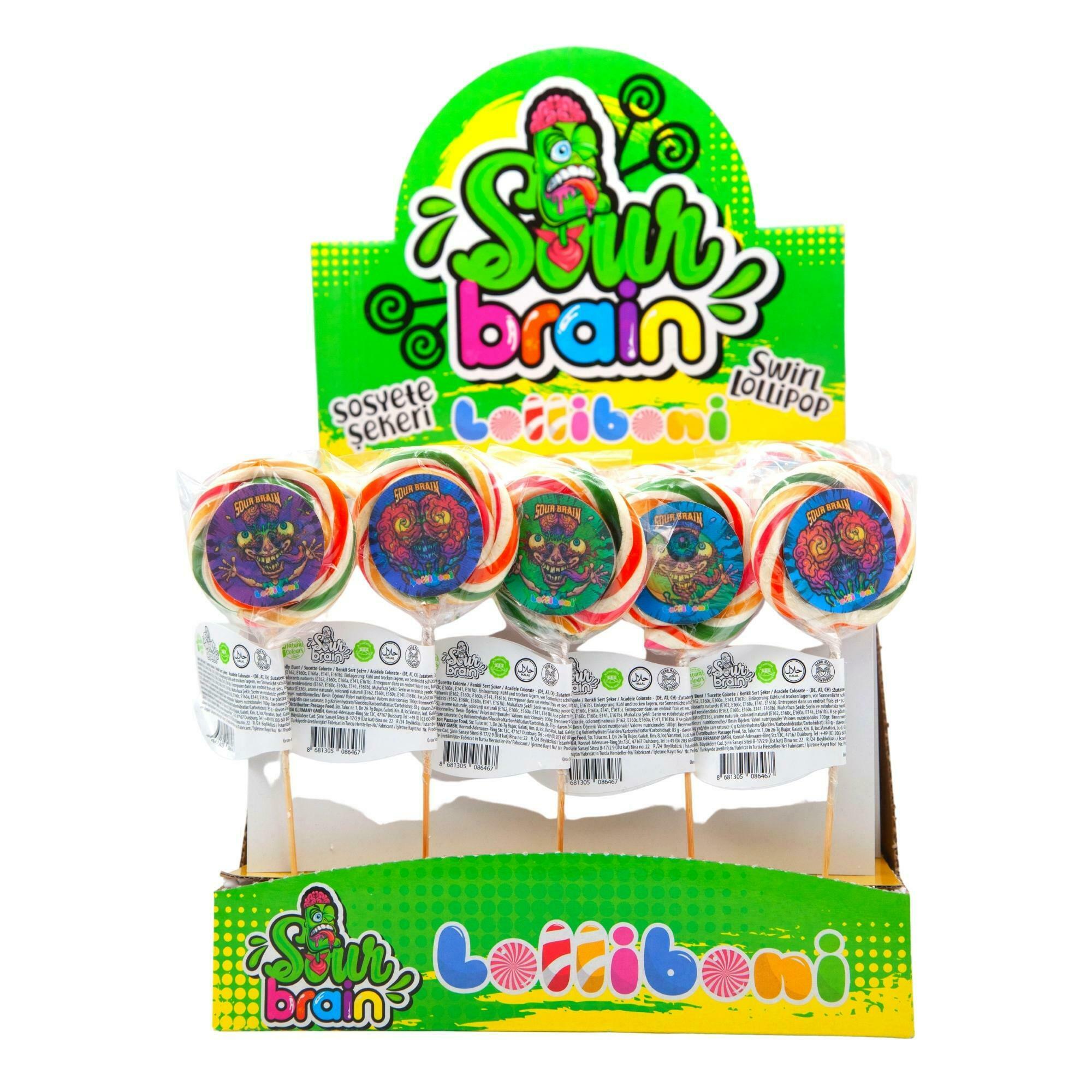 Lolliboni Sourbrain Swirl Lollipop (30 Gr X 50 Pcs) - Aytac Foods